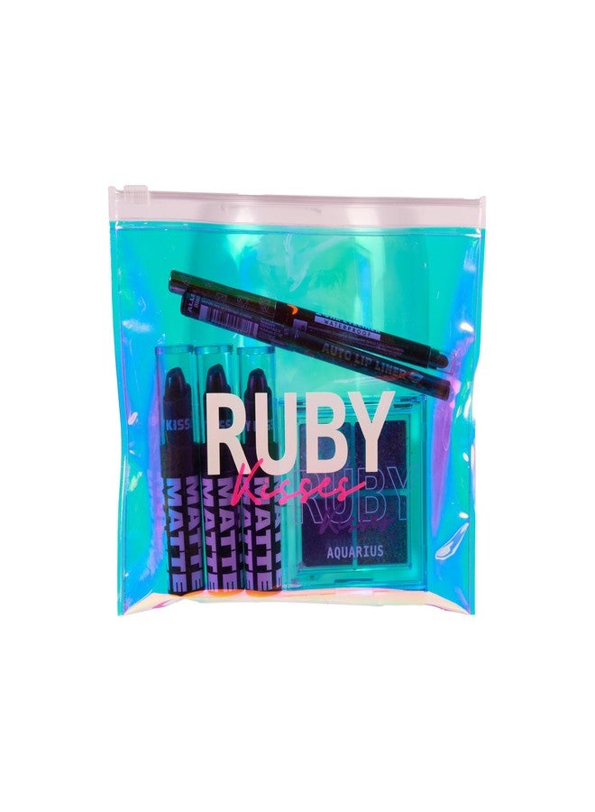 Ruby Kisses Limited Edition Bold Makeup Kit - 3 Mattest Matte Lipsticks, Glitter Gem Palette, Waterproof Eyeliner, Auto Lip Liner & Holographic Pouch - Image 2