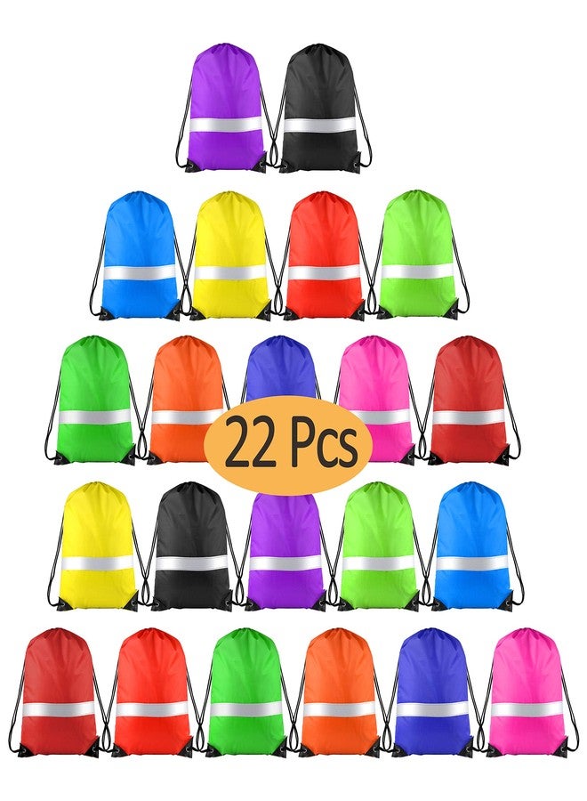KUUQA 22 Pcs Drawstring Backpack Bag Bulk Reflective Backpack String Bags Cinch Sack Backpack for Team Yoga Sport Gym Traveling (11 Colors) - Image 1