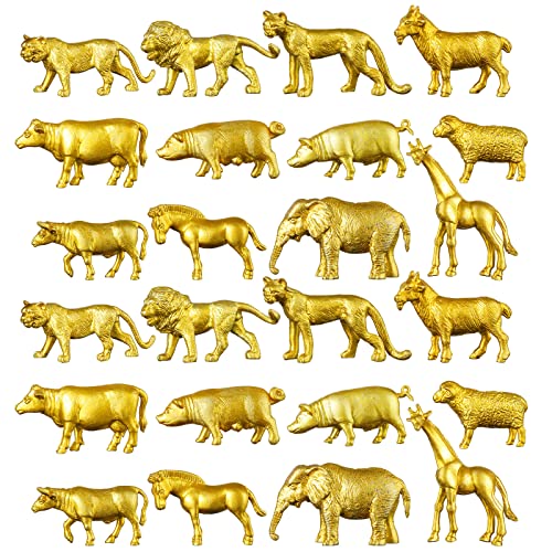Deekin 24 Pcs Gold Plastic Animal Figurines Toys Zoo Safari Animals Figures Safari Figurines Decor Mini Jungle Cake Toppers for Themed Birthday Party - Image 1