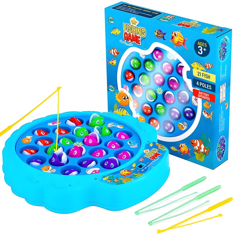 IPIDIPI TOYS Fishing Game for Kids 21 Fish and 4 Poles Hook Fish Toy with Rotating Board and Music Motor Skill Activity for Boys and Girls 3 Party Favors for Kids Blue - Image 2