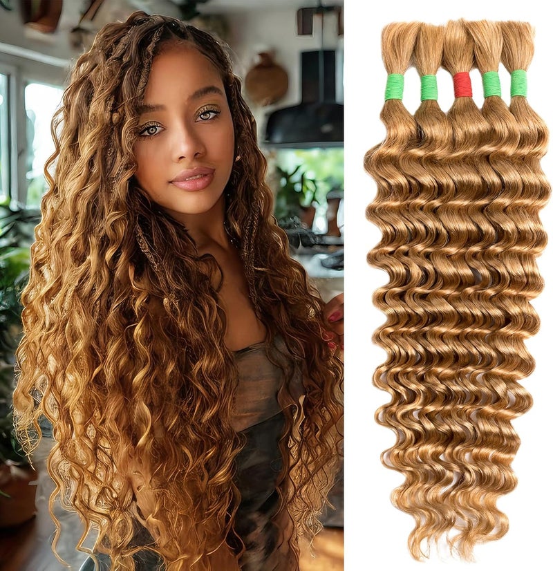 Boho Braids Human Hair Extensions for Braiding Human Braiding Hair for Boho Braids Human Hair Bundles Deep Wave Bundles Human Hair for Braiding No Weft 18 inch Curly 5 Bundles Total 100g 27 Blonde