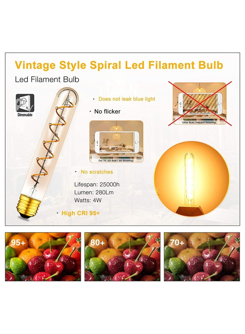 Dimmable T30 LED Bulbs, E26 Base, 40W Vintage Style Warm White 2200K Amber Light, 7.3inch Long Tubular Filament Bulbs, Soft Flexible Design, Pack of 2 - Image 1