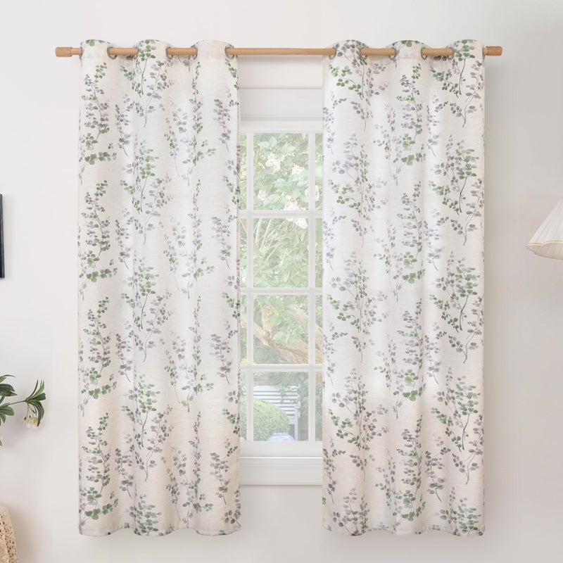 BGment ستائر بياضات Bressy لغرفة المعيشة 63 بوصة طول 2 لوحات مجموعة أوراق الأزهار أنماط ضوء تصفية الستائر نافذة الخصوصية لغرفة النوم بوهو مزرعة خمر كل 42 بوصة - Image 1
