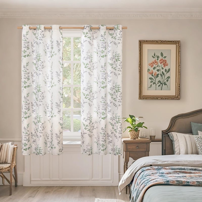 BGment ستائر بياضات Bressy لغرفة المعيشة 63 بوصة طول 2 لوحات مجموعة أوراق الأزهار أنماط ضوء تصفية الستائر نافذة الخصوصية لغرفة النوم بوهو مزرعة خمر كل 42 بوصة - Image 2