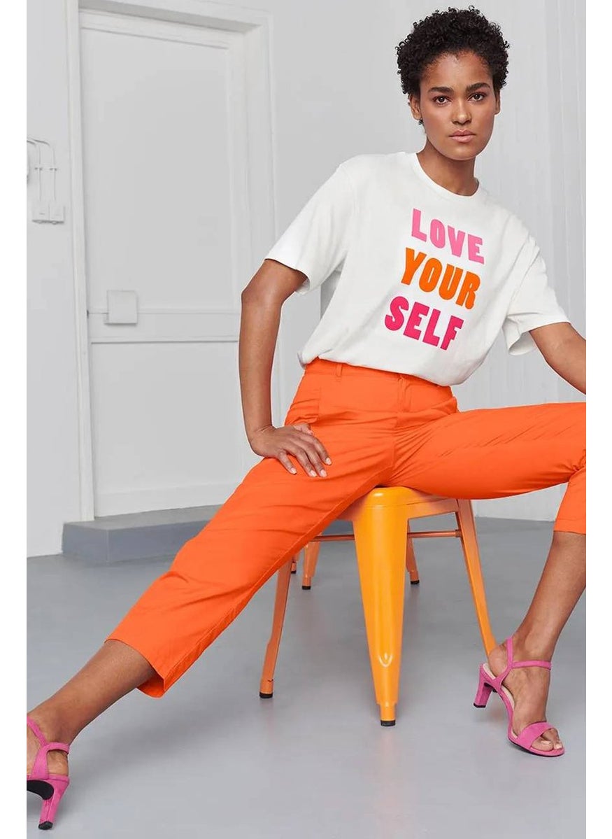 Tchibo Women Regular Fit Solid Woven Pants, Orange  - Image 1