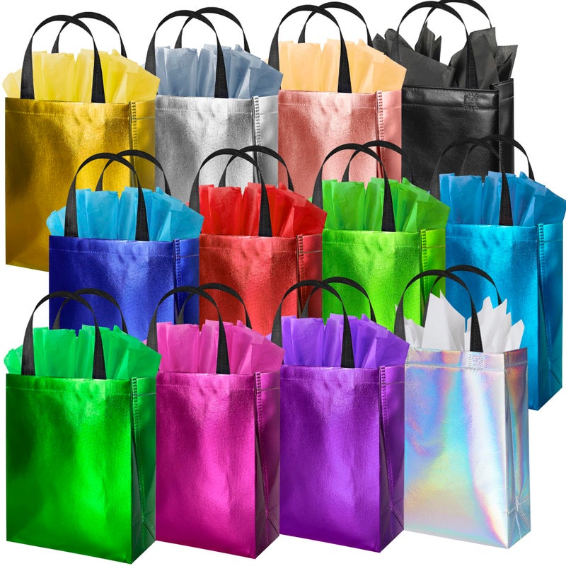 BLEWINDZ Colorful Gift Bags with Tissues â€“ 12PCS Reusable Gift Bags Medium Size - Ideal for Goodie Bag, Birthday, Shopping, Party Favor Bag - Image 1