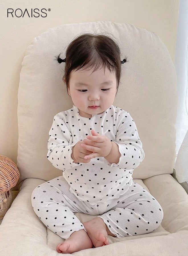 roaiss 2PCS Baby Girls Pajamas Set, Polka Dot Pjs Set with Long Sleeve Top and Elastic Waist Pants, Breathable Sleepwear for Little Girls - Image 1