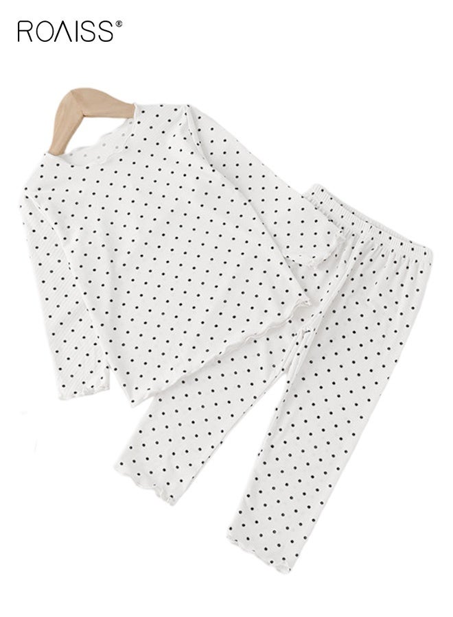 roaiss 2PCS Baby Girls Pajamas Set, Polka Dot Pjs Set with Long Sleeve Top and Elastic Waist Pants, Breathable Sleepwear for Little Girls - Image 2