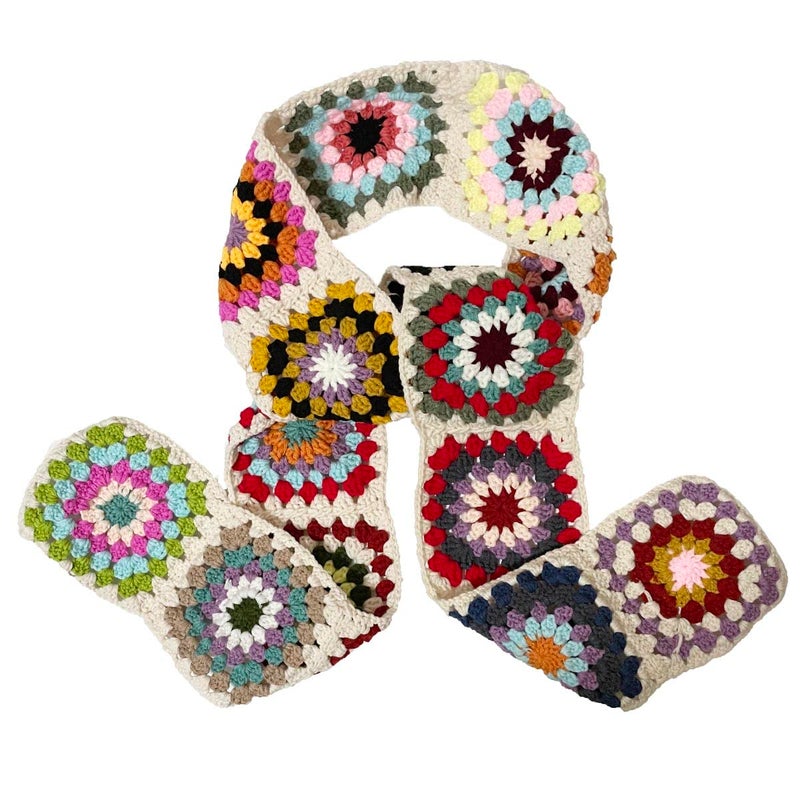 BIBITIME Handmade Knit Colorful Granny Square Crochet Scarf Neck Warp Women Lady (Multi Random) - Image 2