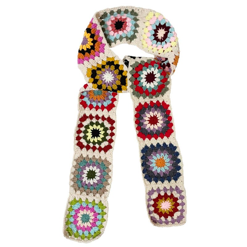 BIBITIME Handmade Knit Colorful Granny Square Crochet Scarf Neck Warp Women Lady (Multi Random) - Image 3
