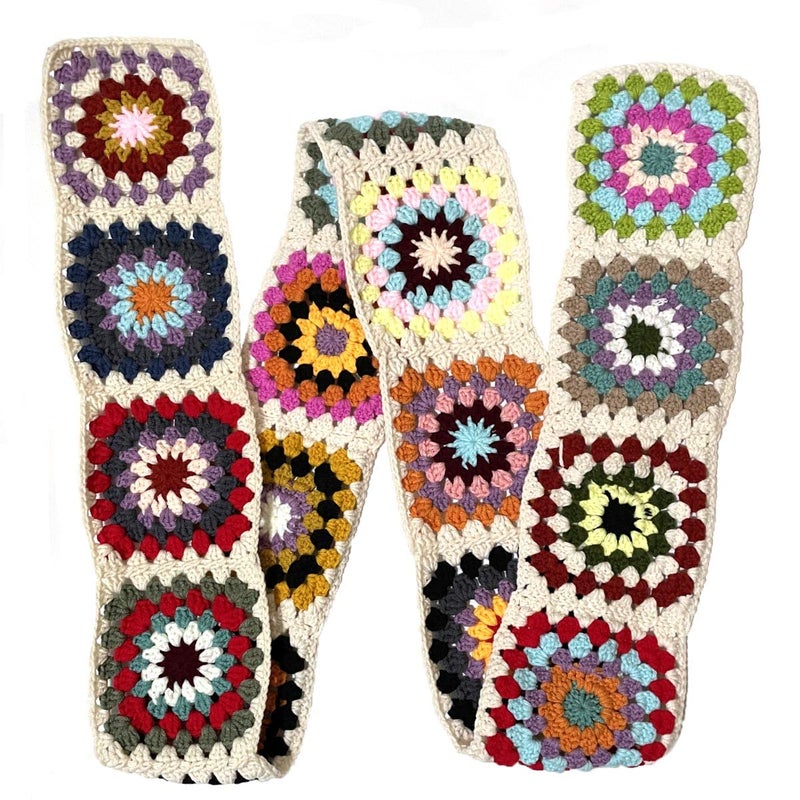 BIBITIME Handmade Knit Colorful Granny Square Crochet Scarf Neck Warp Women Lady (Multi Random) - Image 4