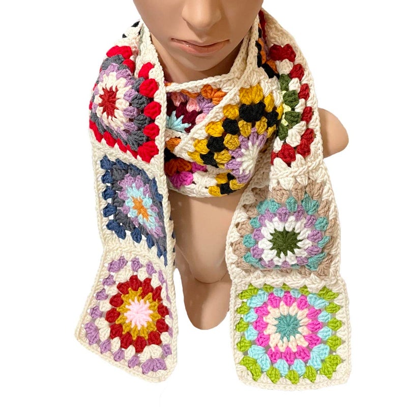BIBITIME Handmade Knit Colorful Granny Square Crochet Scarf Neck Warp Women Lady (Multi Random) - Image 5