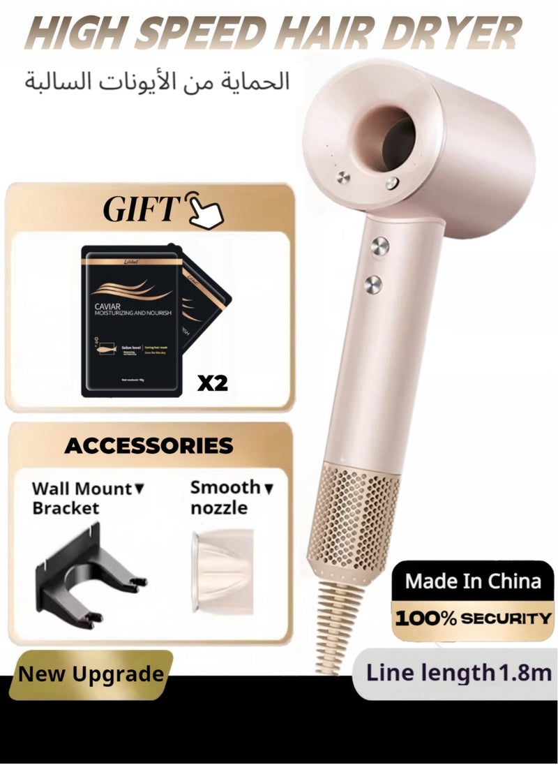 Generic - Hair Dryer with 2 Hair Conditionars,Pink 1800W Professional Blow High Wind Speed Dryer With Overheat Protection,With1.8m line - Image 1
