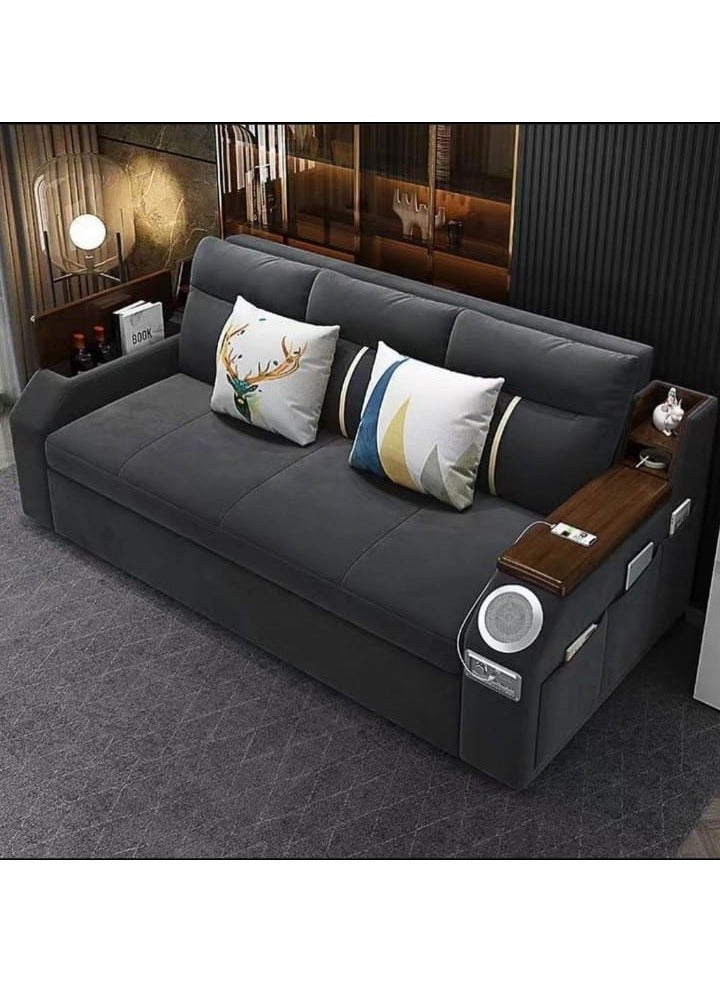AWD Modern Extendable 2 in 1 Sofa Bed with Side Pockets, Daybed with Bottom and Side Storage, USB Ports, Bluetooth, Speaker. Sofa Bed for Living Room Bedroom Small Spaces Home Furniture. - Image 1