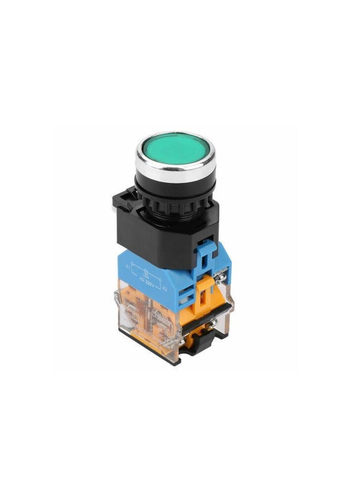 KNP LA38-11DS 220V GREEN is a robust industrial grade push button switch designed for use in control circuits requiring start go or activation functions With its green color this switch is ideal for signaling operations providing high visibility and ease of use. - Image 3