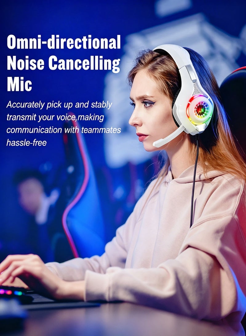 GS410 Wired Gaming Headset  Over-Ear Gaming Headphones with Noise Canceling Microphone 40mm Drivers RGB Light 3.5mm Plug and USB Wired Headset for PC PS5 PS4 Mac Switch White - Image 3