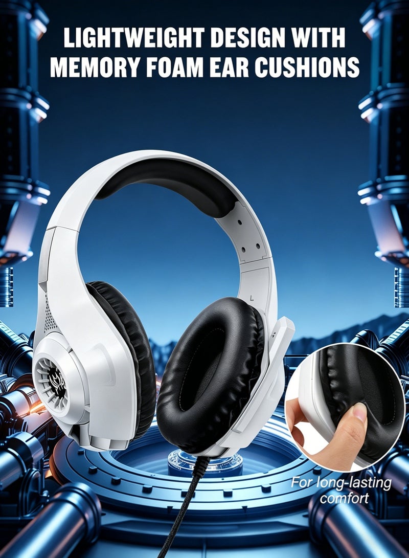 GS410 Wired Gaming Headset  Over-Ear Gaming Headphones with Noise Canceling Microphone 40mm Drivers RGB Light 3.5mm Plug and USB Wired Headset for PC PS5 PS4 Mac Switch White - Image 5