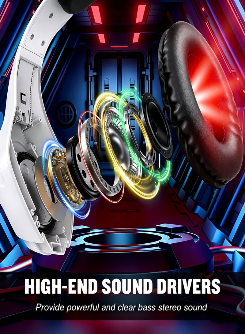 GS410 Wired Gaming Headset  Over-Ear Gaming Headphones with Noise Canceling Microphone 40mm Drivers RGB Light 3.5mm Plug and USB Wired Headset for PC PS5 PS4 Mac Switch White - Image 2