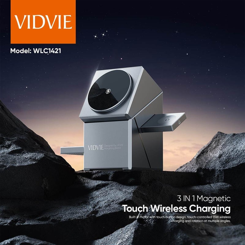 Vidvie WLC1421 شاحن سريع 15 واط 3 في 1 مع قاعدة لمسية للهواتف الذكية والساعات والمزيد - Image 2