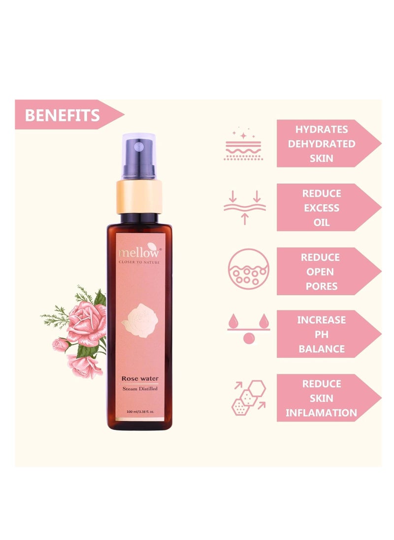 Mellow Rose Water Gulab Jal For Cleansing Toning Facial Mist Spray Made through Steam Distillation 200 ml