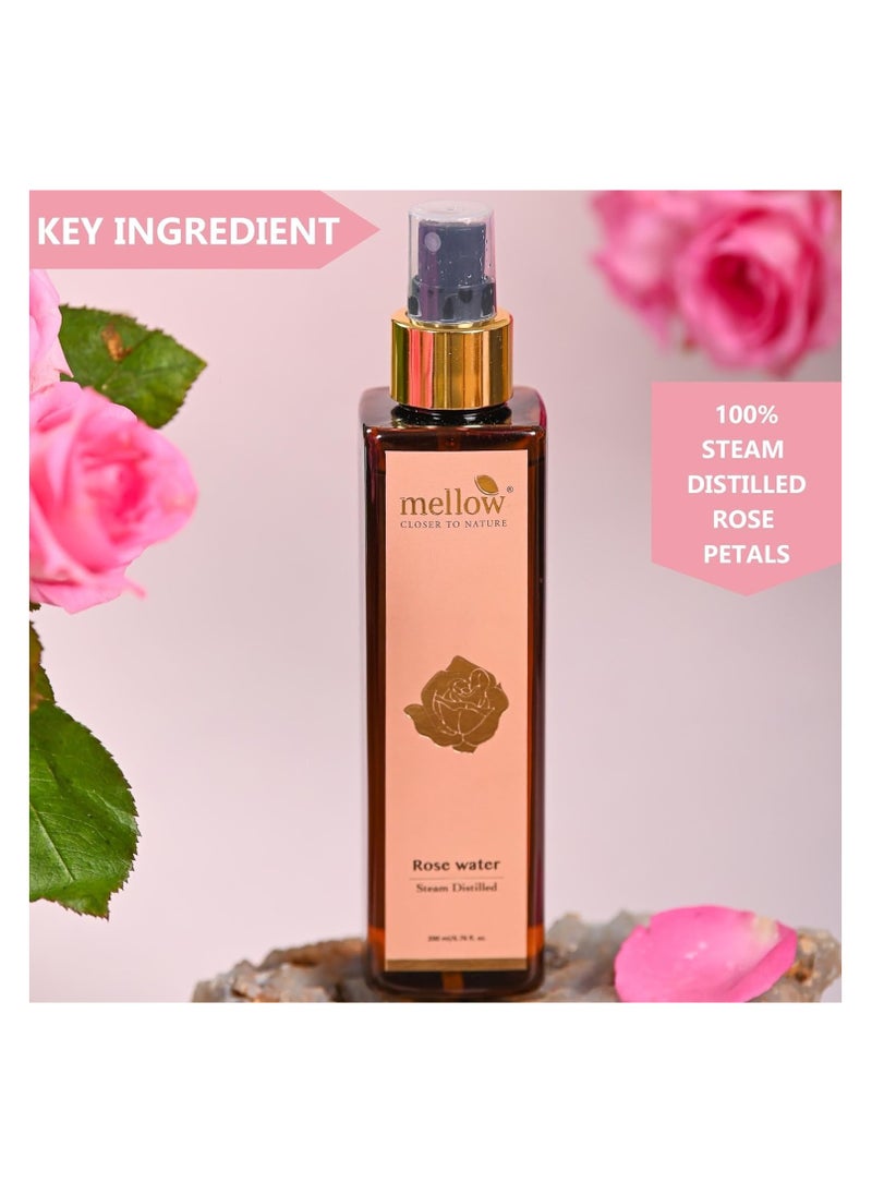 Mellow Rose Water Gulab Jal For Cleansing Toning Facial Mist Spray Made through Steam Distillation 200 ml