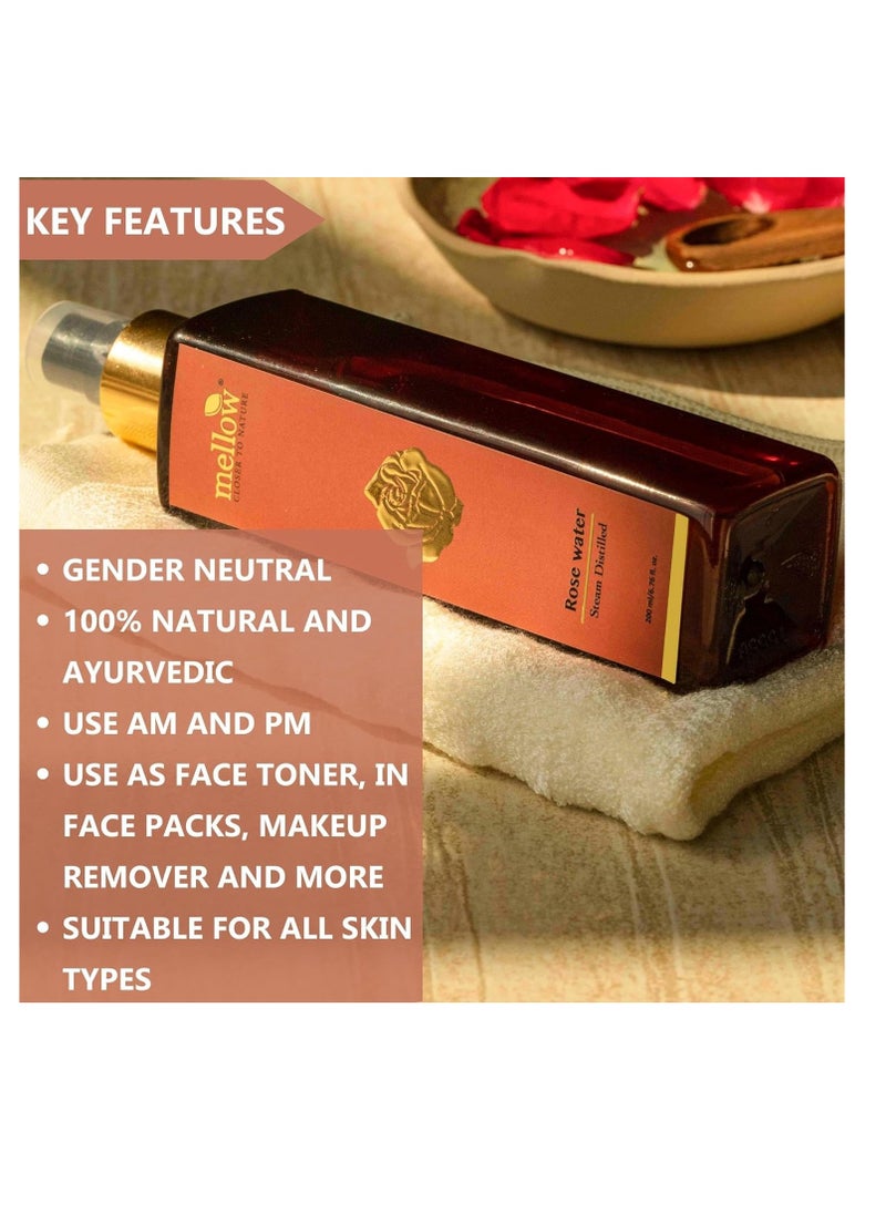 Mellow Rose Water Gulab Jal For Cleansing Toning Facial Mist Spray Made through Steam Distillation 200 ml