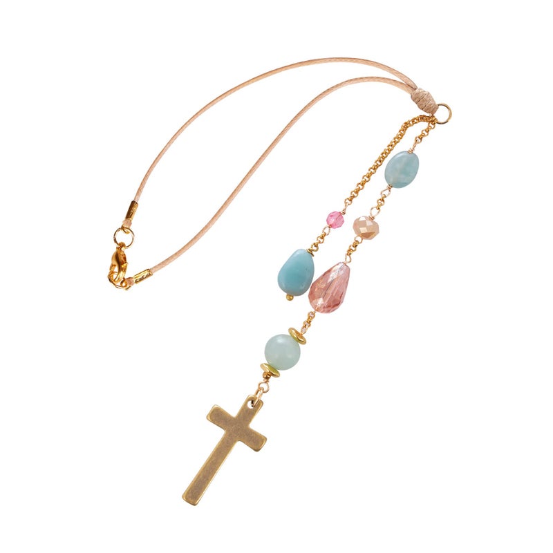 Akitai Elegant Cross for Car Mirror - Sun Catcher Rearview Mirror Charm, Transforms Sunlight and Diffuses Colors and Energy Throughout The Car - Pastel Crystals - Image 1