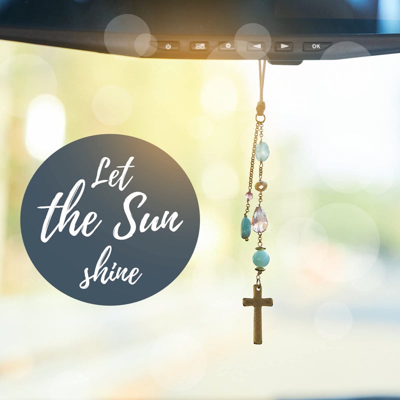 Akitai Elegant Cross for Car Mirror - Sun Catcher Rearview Mirror Charm, Transforms Sunlight and Diffuses Colors and Energy Throughout The Car - Pastel Crystals - Image 2