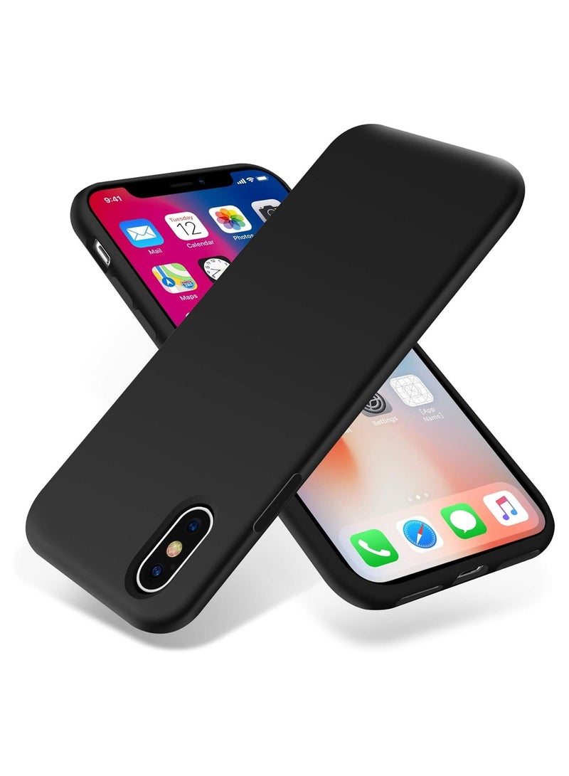 Compatible with iPhone X/Xs Case 5.8 Inch Slim Liquid Silicone 4 Layers Soft Gel Rubber Shockproof Protective Phone Case with Anti Scratch Microfiber Lining (Black) - Image 1