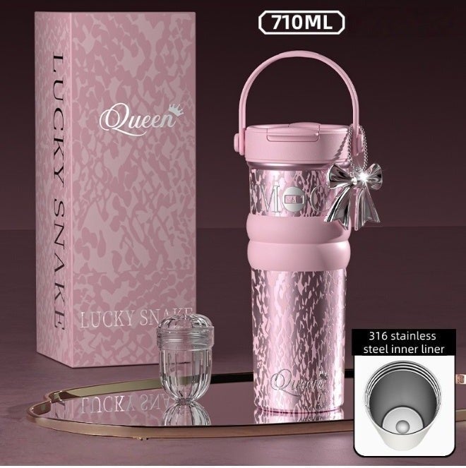 Queen 710ml Large Capacity 316 Stainless Steel Insulated Tumbler | 2-Way Drinking (Straw + Direct Sip) | Luxury Pink Gift Box | Reusable Water Bottle for Women, Keep Hot Cold - Image 3