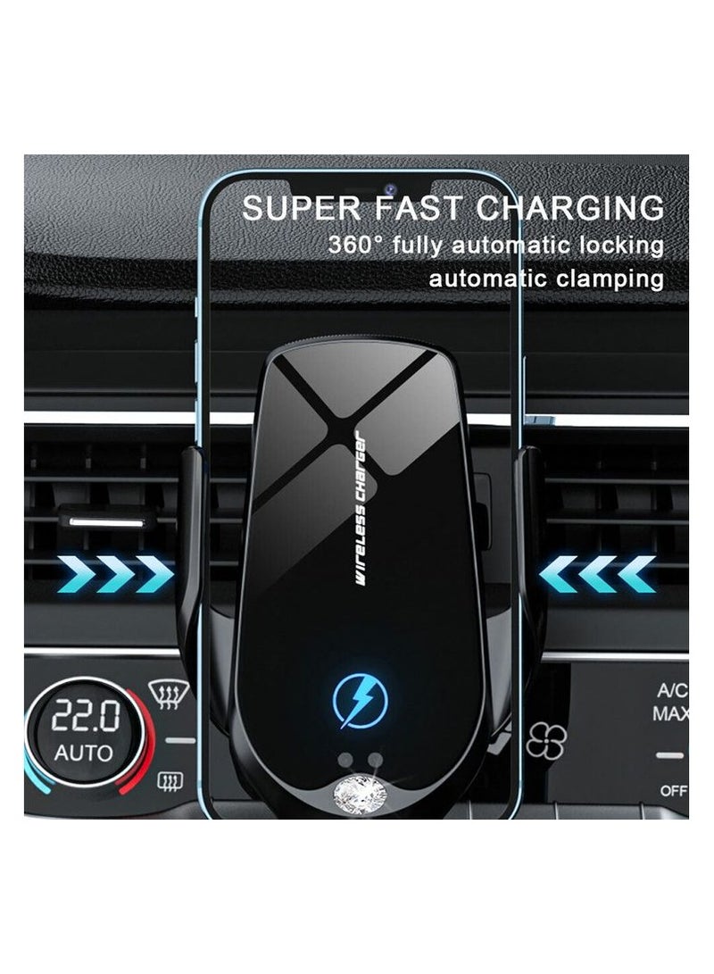AC Vent Phone Holder Smart Sensor Car Wireless Charger 15W For All Mobiles With Connectors Sensor Open Automatic Locking Holder V56 - Image 1