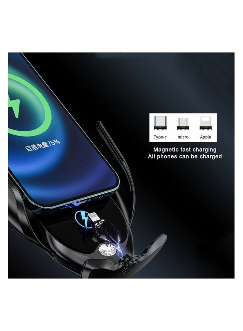 AC Vent Phone Holder Smart Sensor Car Wireless Charger 15W For All Mobiles With Connectors Sensor Open Automatic Locking Holder V56 - Image 3