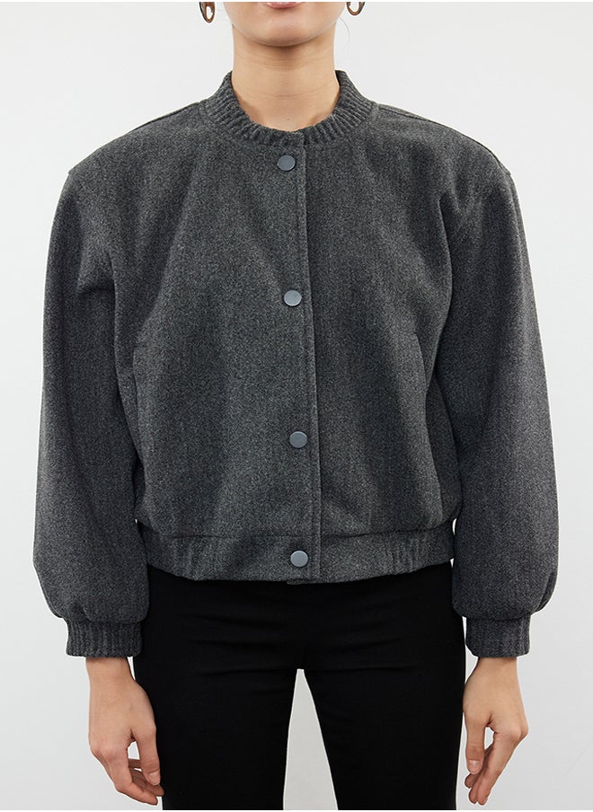 trendyol Anthracite Stamp Bomber Jacket Coat TWOAW25MO00070  - Image 3