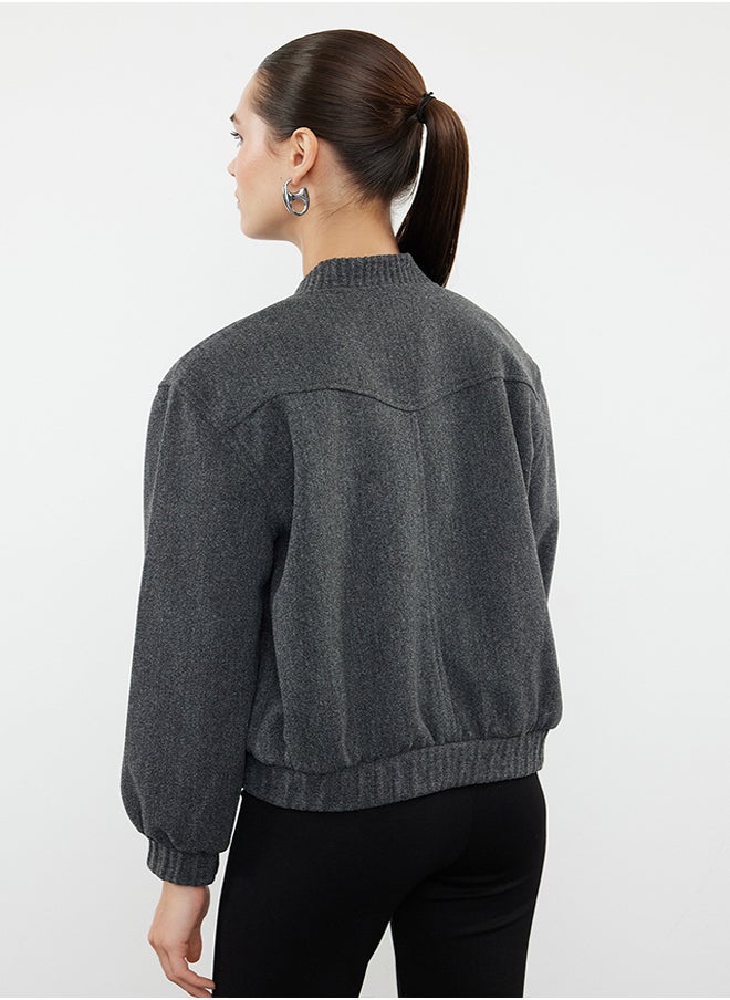 trendyol Anthracite Stamp Bomber Jacket Coat TWOAW25MO00070  - Image 4
