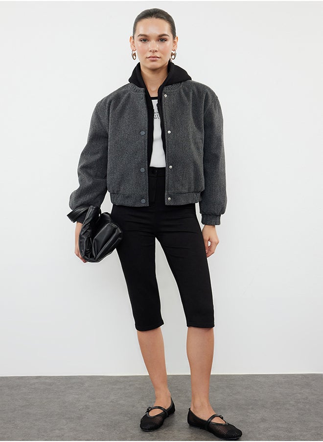 trendyol Anthracite Stamp Bomber Jacket Coat TWOAW25MO00070  - Image 2