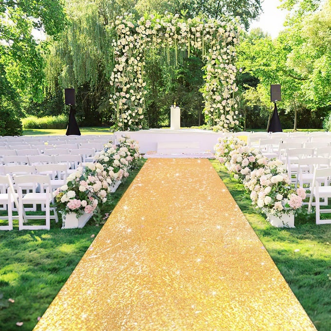 GOLD SEQUIN AISLE RUNNERS CARPET RUNNER 2FTX15FT FOR CEREMONY CHRISTMAS WEDDING AISLE RUNNER INDOOR PARTIES GOLD SHIMMER AISLE RUNNER