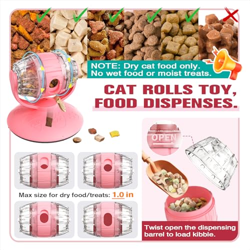 Monotre Cat Slow Feeder Toy, Adjustable Difficulty Puzzle Toy with Rotating Lid - Interactive Mental Stimulation Food Dispenser for Indoor Cats, Slows Down Eating for Dry Food & Treats (Pink) - Image 4