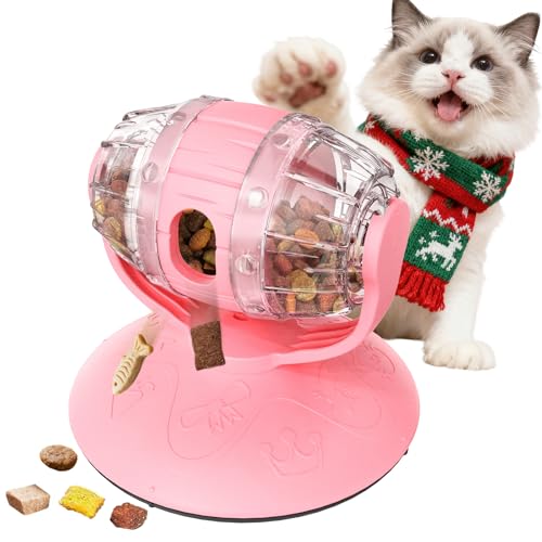 Monotre Cat Slow Feeder Toy, Adjustable Difficulty Puzzle Toy with Rotating Lid - Interactive Mental Stimulation Food Dispenser for Indoor Cats, Slows Down Eating for Dry Food & Treats (Pink) - Image 1