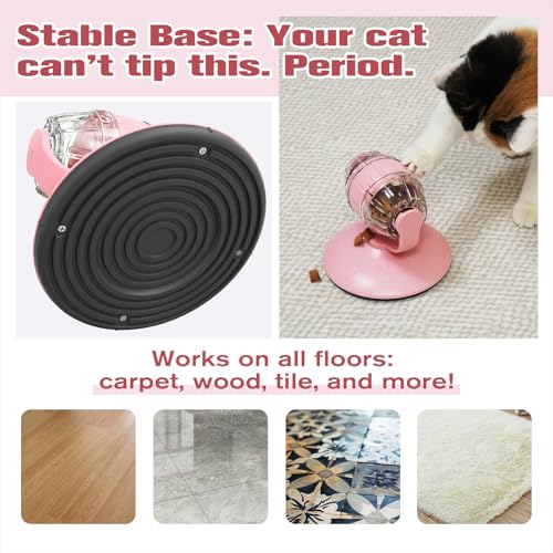 Monotre Cat Slow Feeder Toy, Adjustable Difficulty Puzzle Toy with Rotating Lid - Interactive Mental Stimulation Food Dispenser for Indoor Cats, Slows Down Eating for Dry Food & Treats (Pink) - Image 5