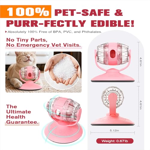 Monotre Cat Slow Feeder Toy, Adjustable Difficulty Puzzle Toy with Rotating Lid - Interactive Mental Stimulation Food Dispenser for Indoor Cats, Slows Down Eating for Dry Food & Treats (Pink) - Image 3