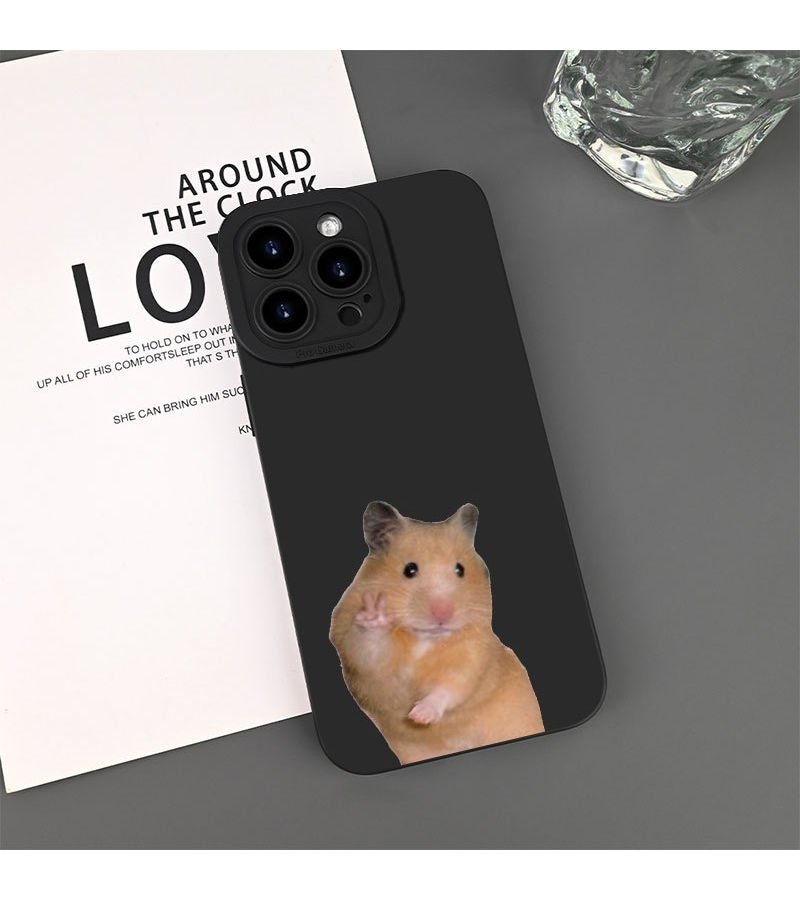 غلاف هاتف أسود متوافق مع iPhone 12 Pro، طباعة هامستر لطيفة، مضاد للسقوط - Image 1