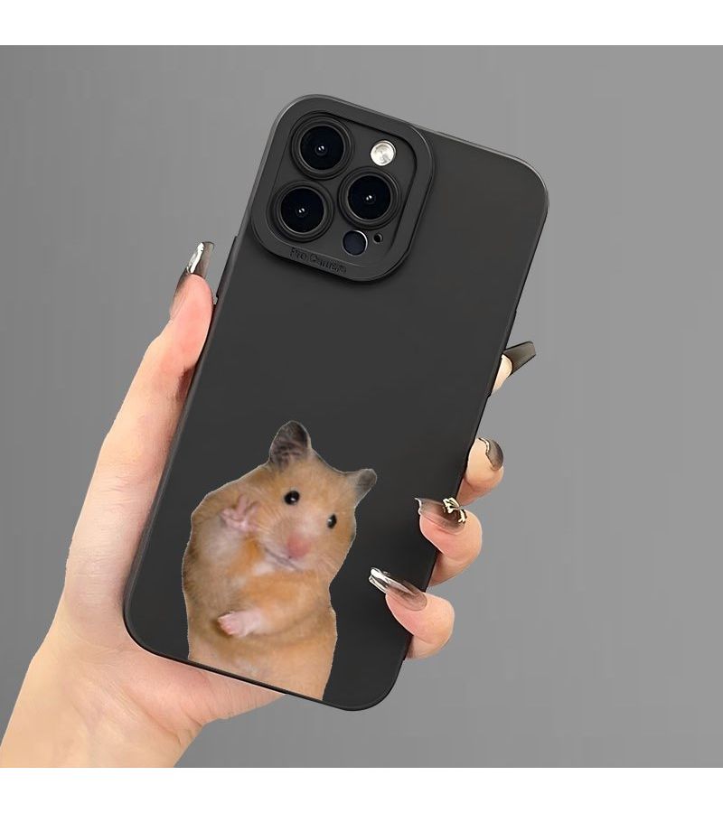 غلاف هاتف أسود متوافق مع iPhone 12 Pro، طباعة هامستر لطيفة، مضاد للسقوط - Image 4