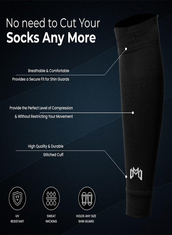 MediCaptain Pre Cut Soccer Sock Sleeves, Companion for Soccer Grip Socks, Securely Holds Shin Guards, Compression Leg Warmer (US, Alpha, One Size, Regular, Regular, Black) - Image 2