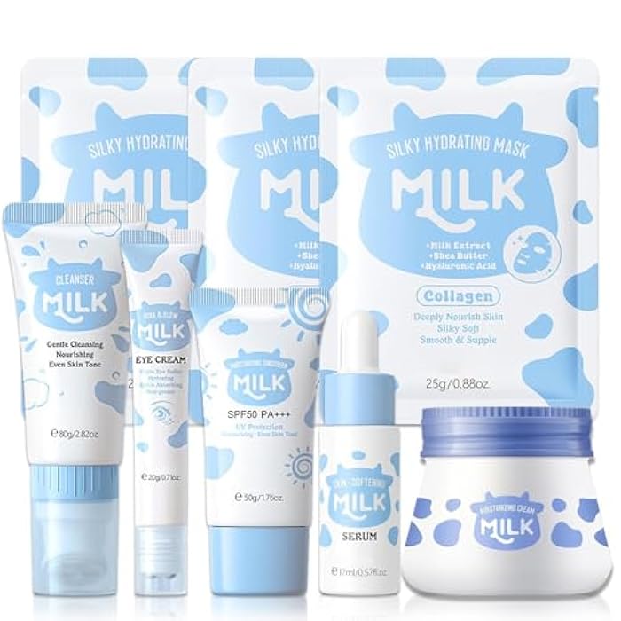 MrCuvaryas 8 IN 1 Milk Skincare For Girls 10-12, Hydrating Set Skin Care For Kids, Kids Skincare Sets For Girls 8-10, Kids Skin Care Set For Girls Ages 8-12, Skincare For Teens Girls & Women 8PCS - Image 1