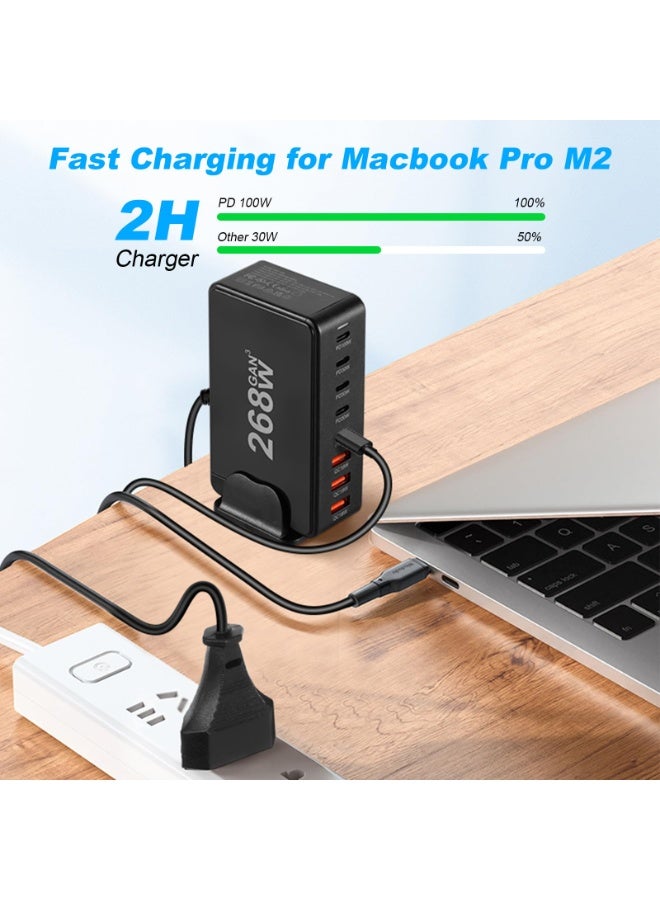 Multi USB Charger, 268W USB C Fast Charger 8Port USB C Plug, Portable USB and Type C Charging Station, Wall Charger Power Strip Adapter Compatible with iPhone/iPad/Airpods/Samsung/Huawei - Image 4