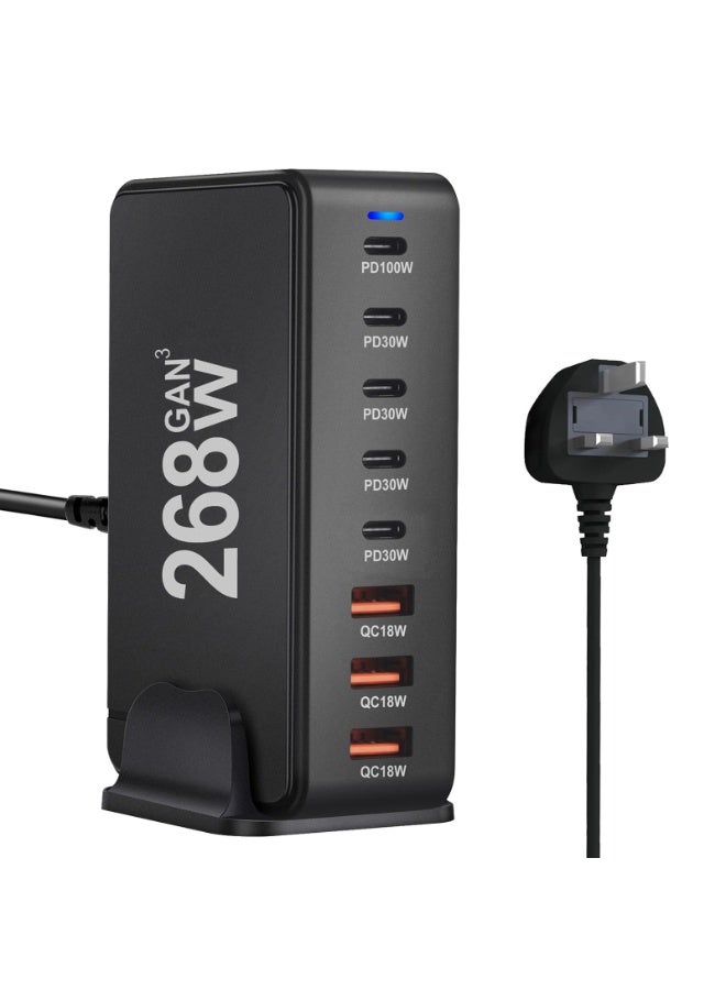 Multi USB Charger, 268W USB C Fast Charger 8Port USB C Plug, Portable USB and Type C Charging Station, Wall Charger Power Strip Adapter Compatible with iPhone/iPad/Airpods/Samsung/Huawei - Image 1