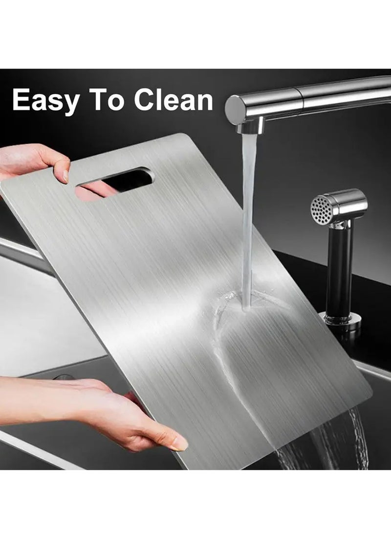 LIVVY Stainless Steel Cutting Board – Titanium Chopping Board for Kitchen – SUS 304 Large Meat Chopper with Handle & Scale – Dishwasher Safe, Double-Sided, Food-Grade, Smooth Surface for Easy Cleaning - Image 3