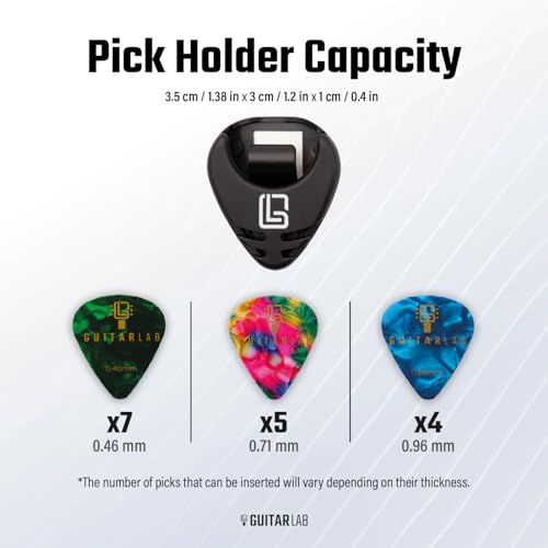 Guitar Lab Guitar Pick Holder with Adhesive Backing – With 10 FREE Celluloid Picks (0.46mm, 0.71mm, 0.96mm), Stocking Stuffer - Guitar Gifts & Father's Day Gift, For Electric, Acoustic, Bass, Ukulele - Image 5