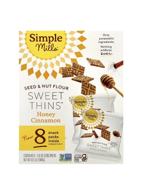 Simple Mills, Seed & Nut Flour, Sweet Thins®, Honey Cinnamon, 8 Packs, 0.8 oz (23 g) Each