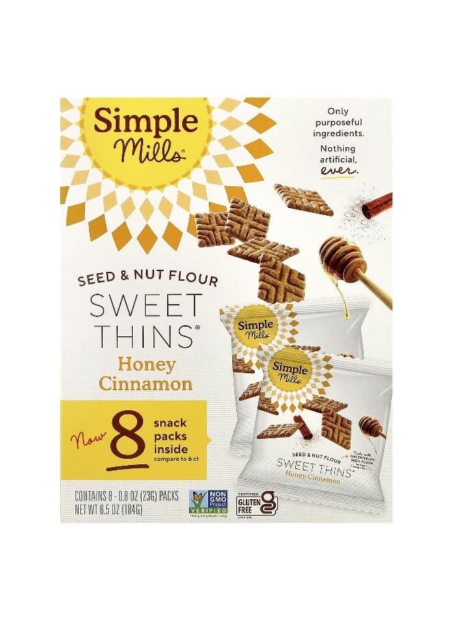 Simple Mills Simple Mills, Seed & Nut Flour, Sweet Thins®, Honey Cinnamon, 8 Packs, 0.8 oz (23 g) Each  - Image 1